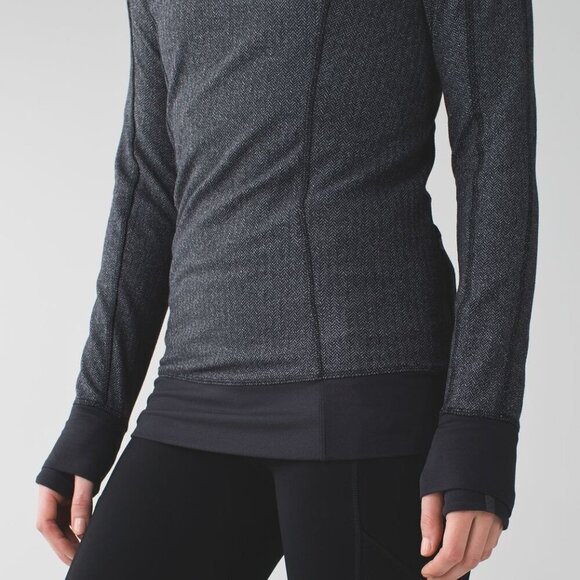 Lululemon Think Fast Hoodie Heathered Herringbone Black/Gray 26110 - Picture 4 of 14